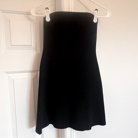 Zara Dresses & Skirts - Zara Black Mini Dress Strapless with Slit Size Small